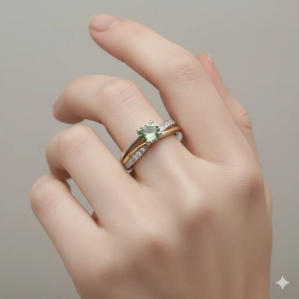 Sølvring med Grøn Turmalin og Zirkoner – Naturlig Skønhed og Glitrende Elegance - Ring