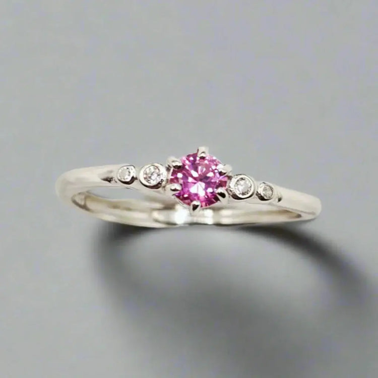 Sølvring med Pink Safir og Zirkoner - Ring