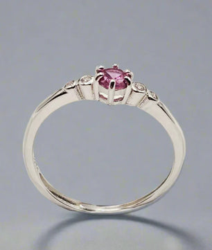 Sølvring med Pink Safir og Zirkoner Ring