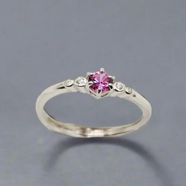 Sølvring med Pink Safir og Zirkoner - Ring