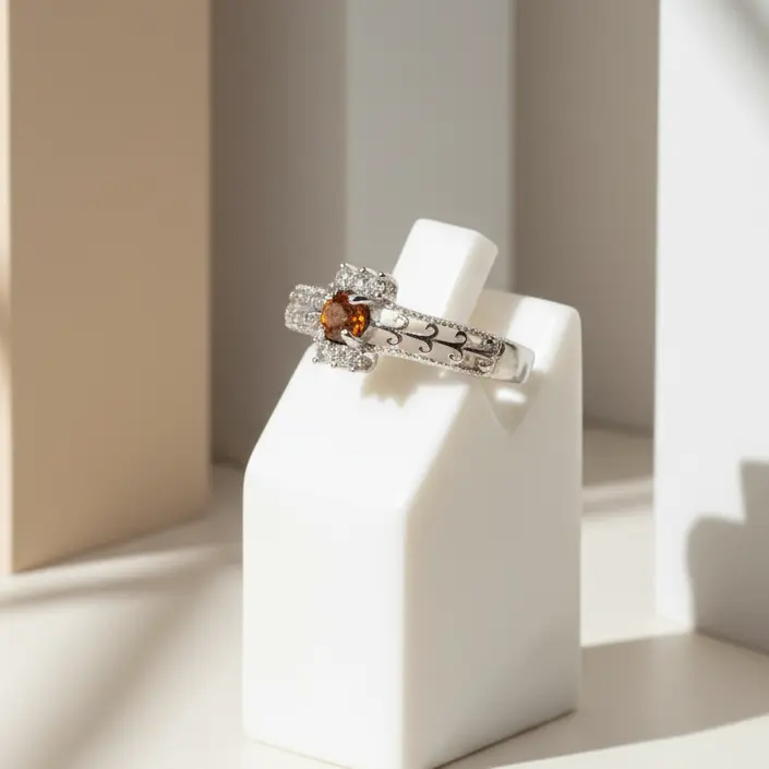 Sølvring med spessartine ædelsten – håndlavet elegance - Ring