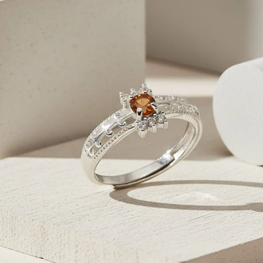 Sølvring med spessartine ædelsten – håndlavet elegance - Ring