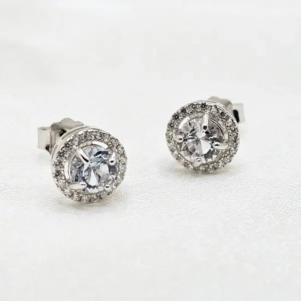 Sterling Silver Earrings with Aquamarine and Zirkons - Earrings