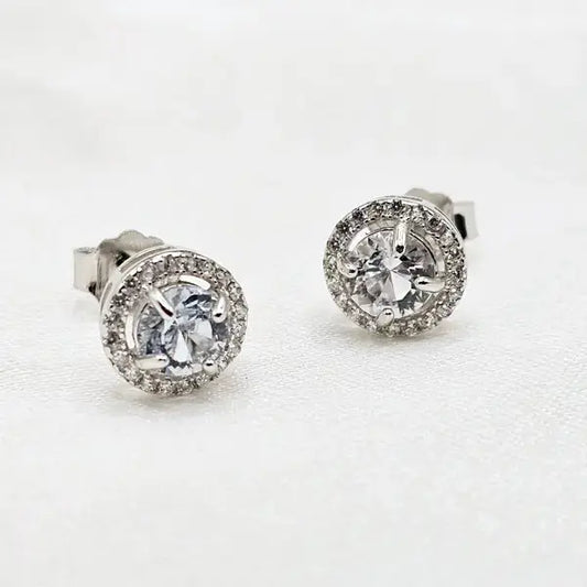 Sterling Silver Earrings with Aquamarine and Zirkons - Earrings