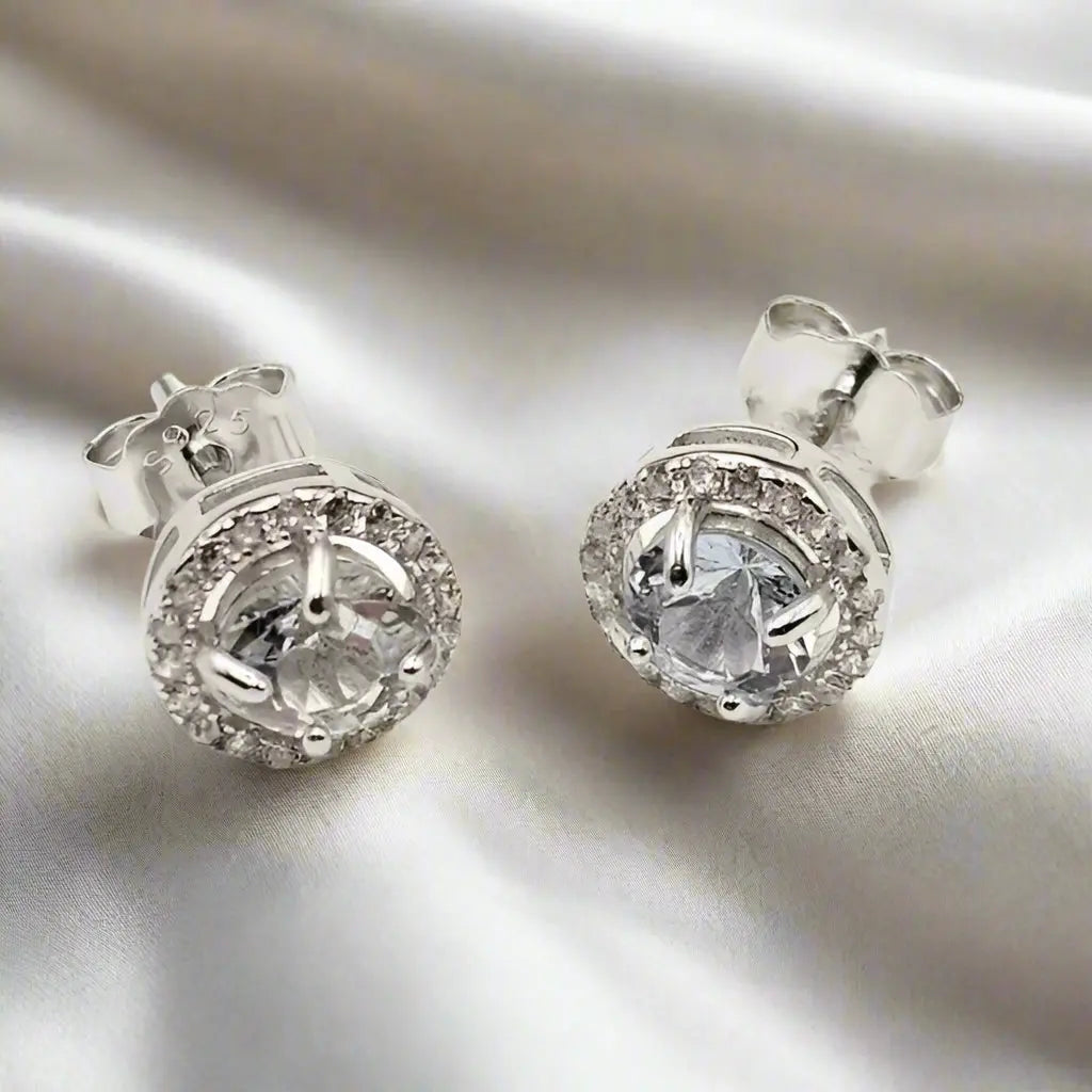 Sterling Silver Earrings with Aquamarine and Zirkons - Earrings