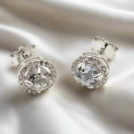 Sterling Silver Earrings with Aquamarine and Zirkons - Earrings