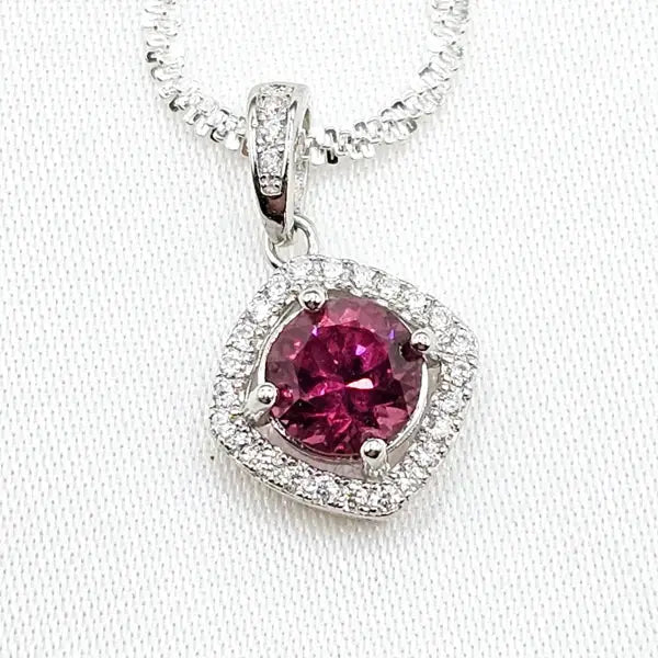 Sterling Silver Necklace with Garnet and Zirkons - Pendant & Necklace