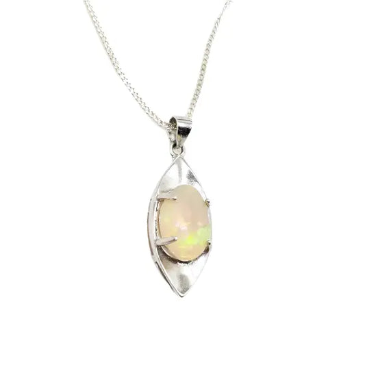 Sterling Silver pendant with 10x7mm oval velo opal - Pendant & Necklace