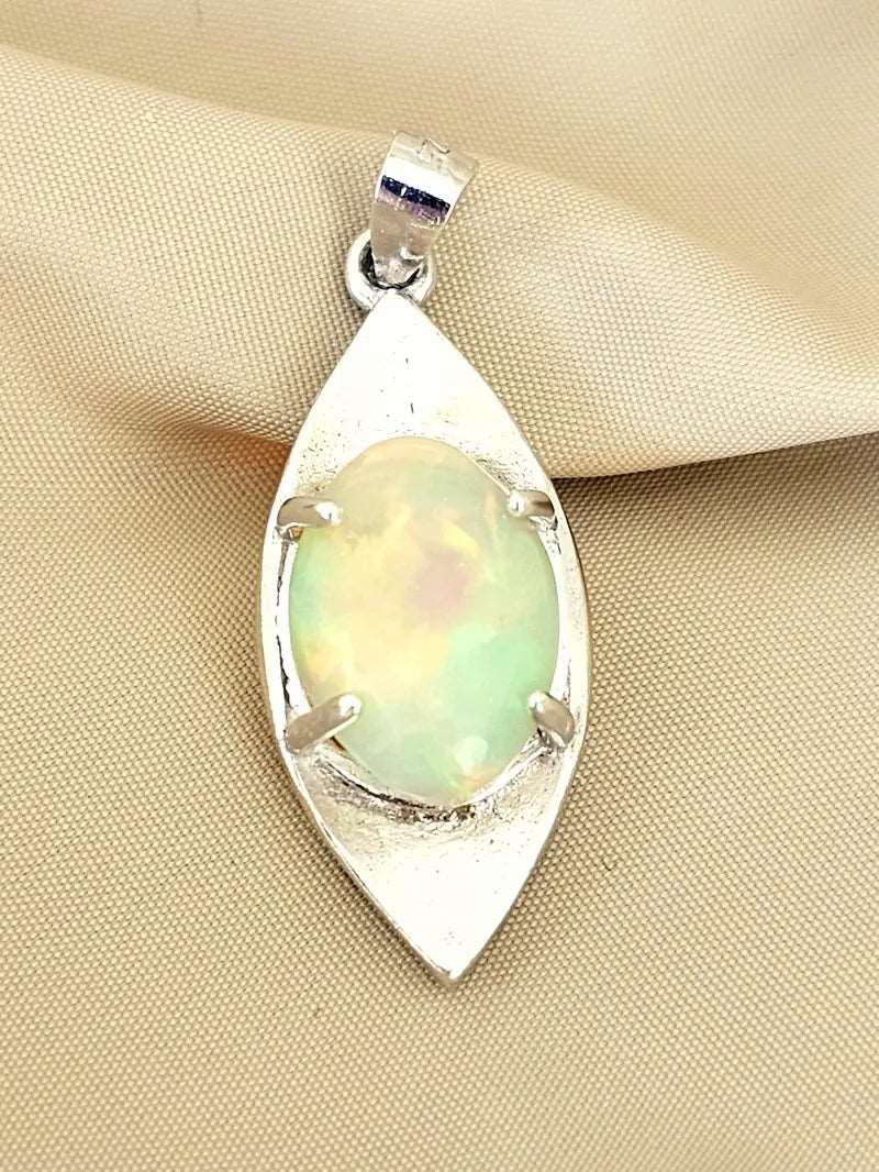Sterling Silver pendant with 10x7mm oval velo opal - Pendant & Necklace
