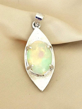 Sterling Silver pendant with 10x7mm oval velo opal - Pendant & Necklace