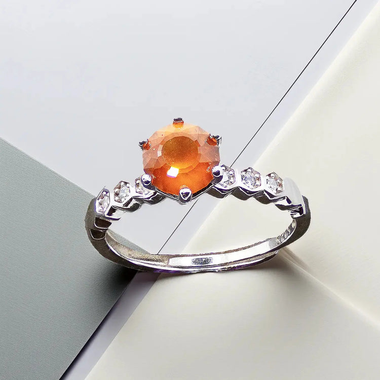 Sterlingsølv ring med hessonite granat og zirkoner - Ring