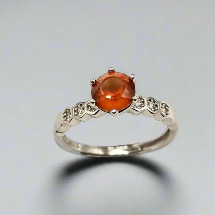 Sterlingsølv ring med hessonite granat og zirkoner - Ring