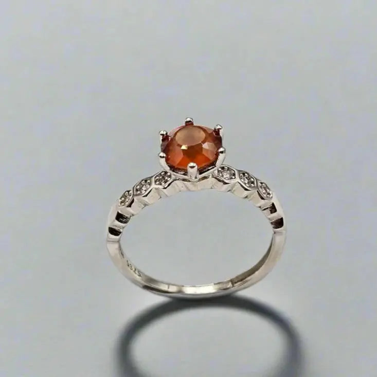 Sterlingsølv ring med hessonite granat og zirkoner - Ring