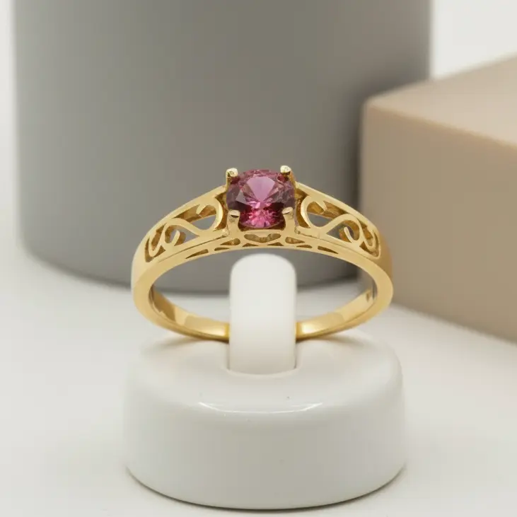 Tidløs skønhed: Ring i 14 karat guld og rød granat - Unikke smykker - Ring