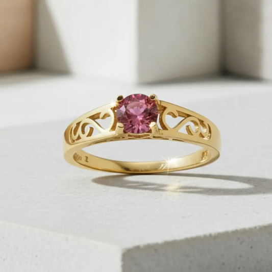 Tidløs skønhed: Ring i 14 karat guld og rød granat - Unikke smykker - Ring