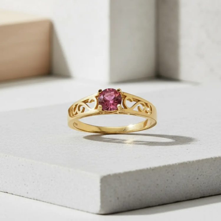 Tidløs skønhed: Ring i 14 karat guld og rød granat - Unikke smykker - Ring