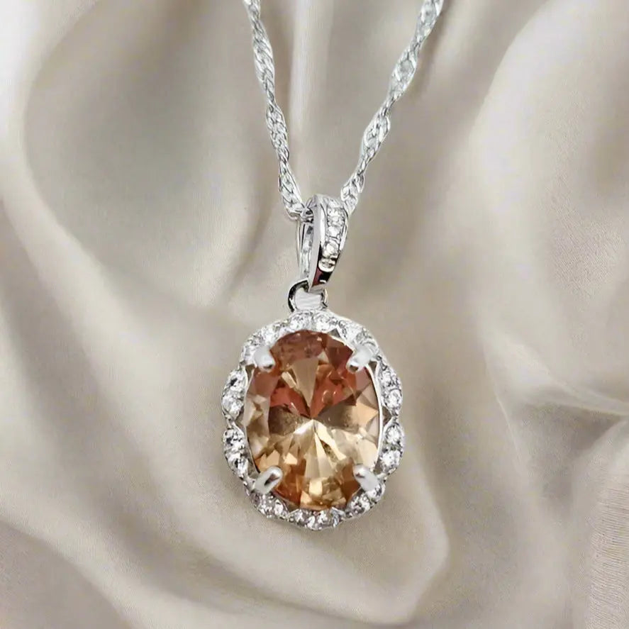 Topaz Necklace in Sterling Silver with Zircons - Pendant & Necklace